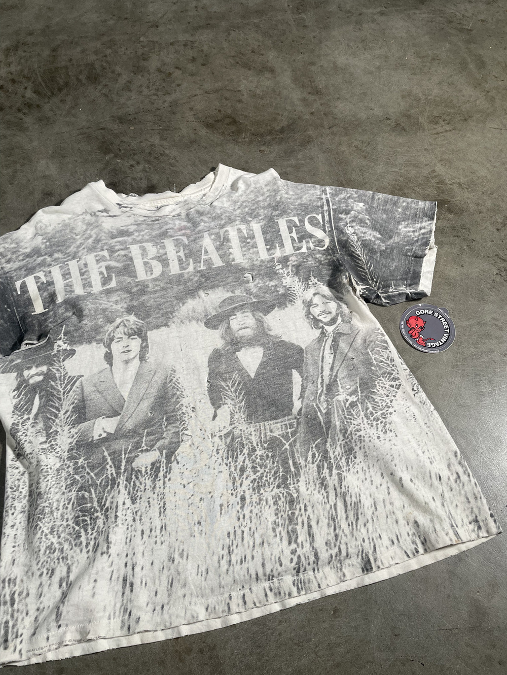 Vintage 90s Beatles All Over Print AOP Tee 21x24 Distressed